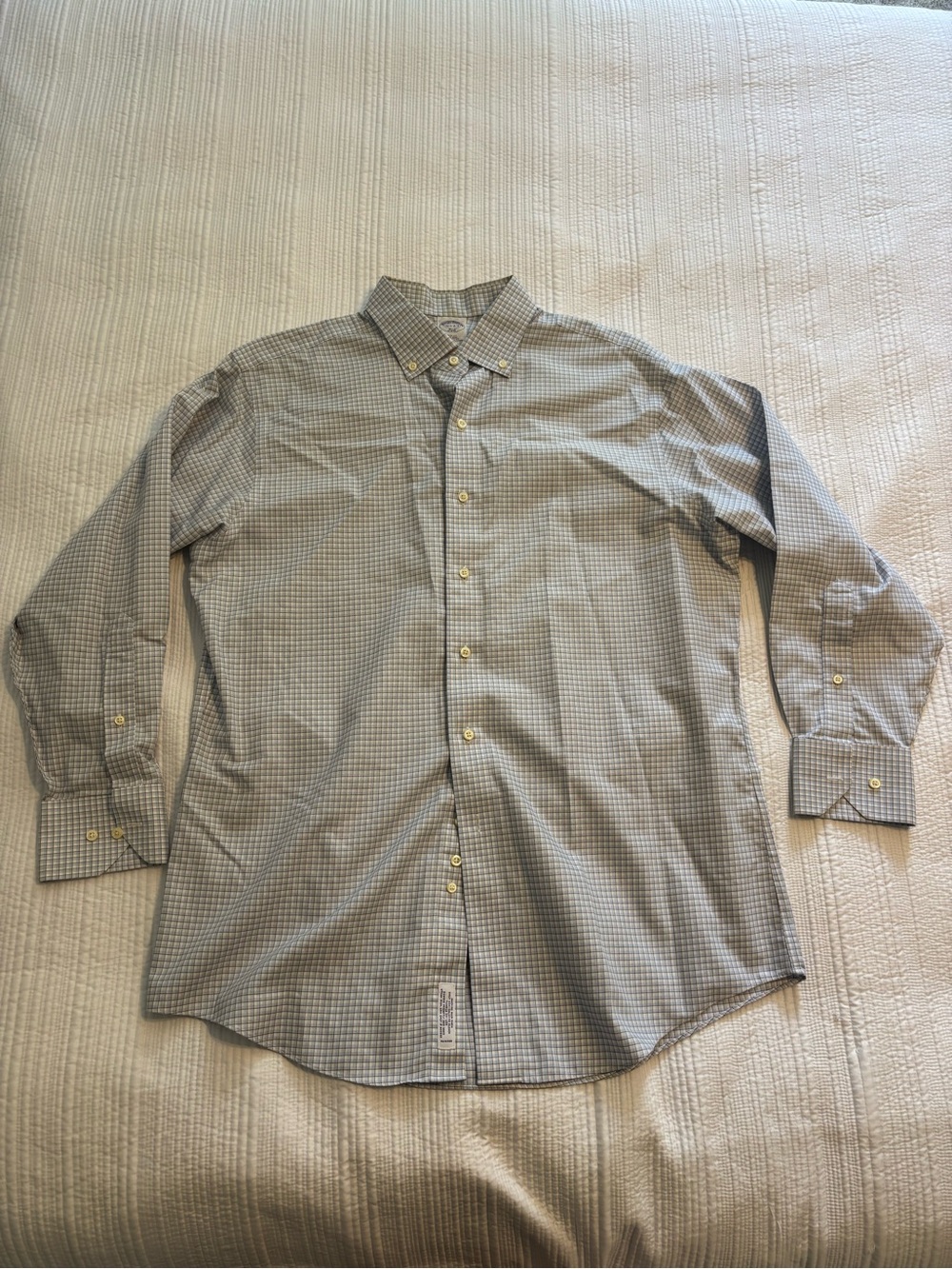 Brooks Brothers Blue and White Button-Down Check Dress Shirt